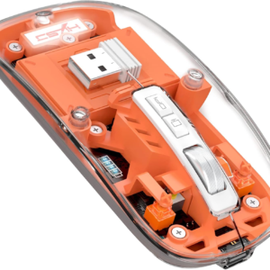 Wireless Bluetooth5.1&2.4G Mini Lightweight Mouse,Transparent Clear Cool,Rechargeable Silent Computer Mice,Nano USB C Receiver,Led Battery Magic Silm for Office/Pc/Mac/Laptop/Apple/Ipad(Orange)